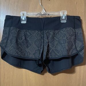 lululemon athletica Black Layered Athletic Shorts with Reflective Dot Print